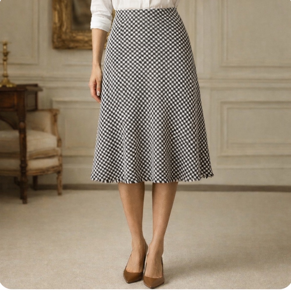 PAUW Amsterdam | Black and White Wool Houndstooth Fringe Skirt